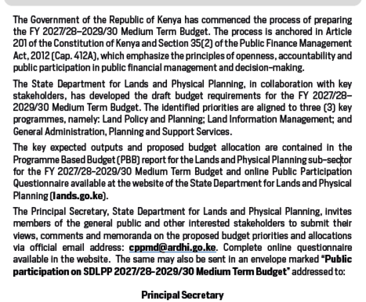 The Financial Year 2027/28 - 2029/30 Medium Term Budget - Public Participation